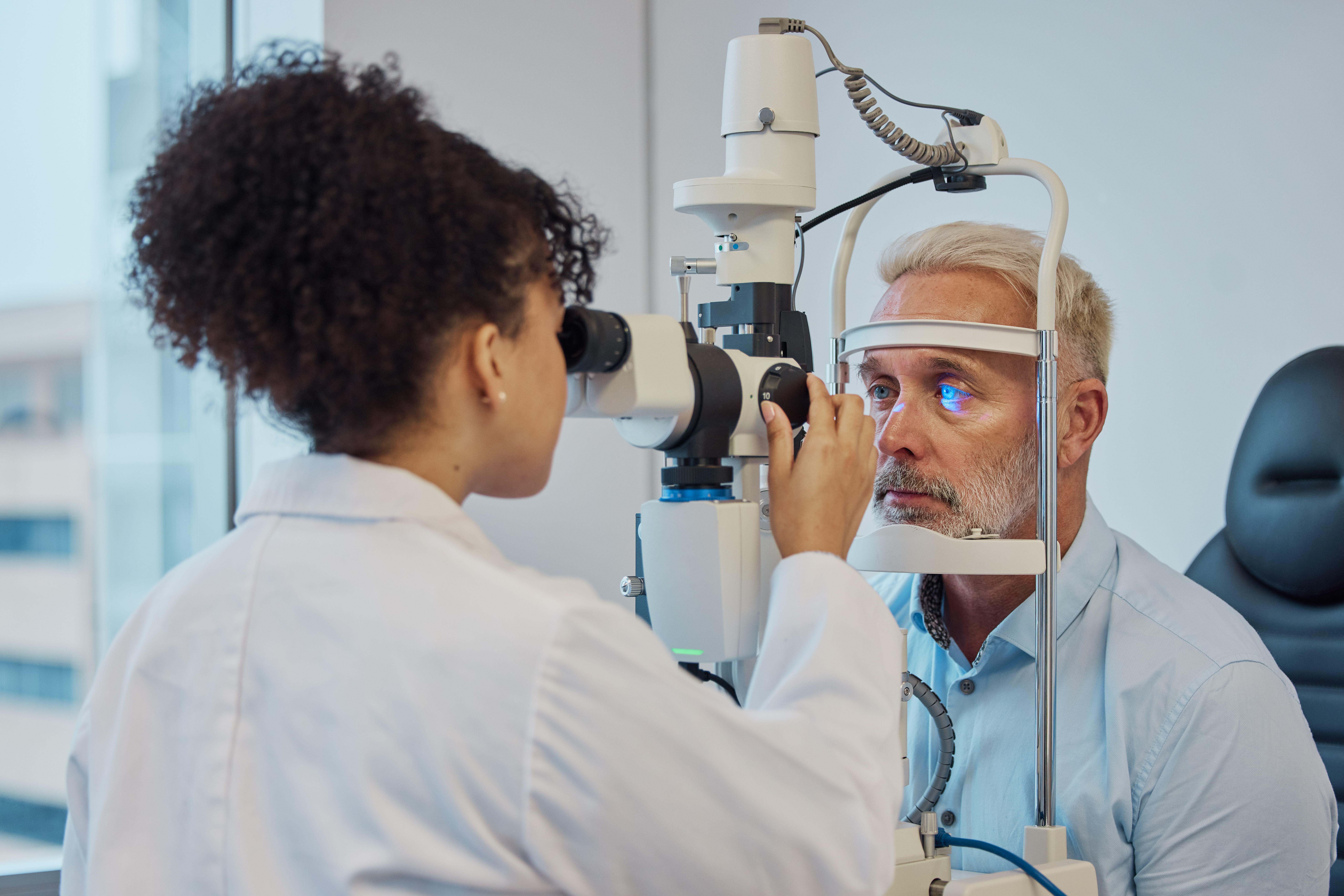 Doctor examining a patient for cataracts