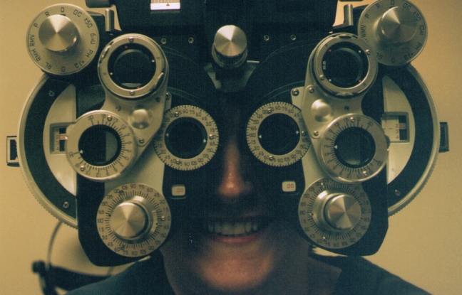 Phoropter used during a vision therapy assessment